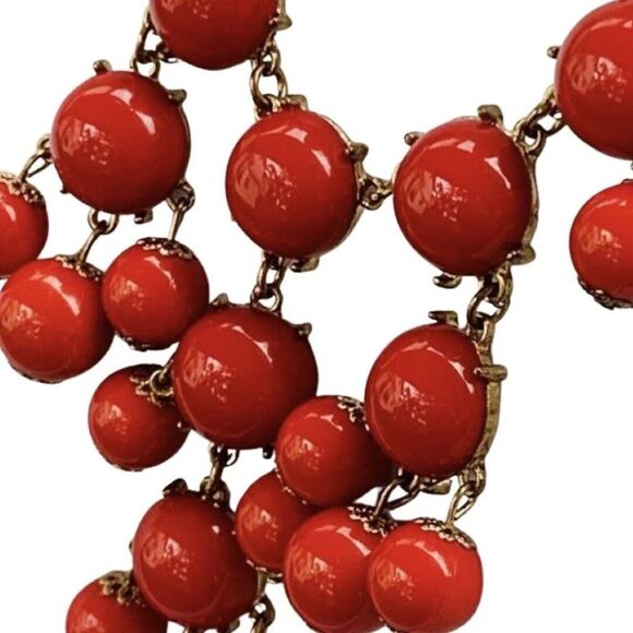 Vintage Simple Addiction Cherry Bright Red Beaded Gold Tone Statement Necklace - Picture 4 of 9
